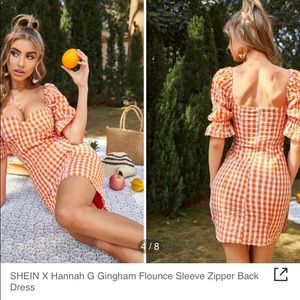 Shein orange checkered puff sleeve dress Medium